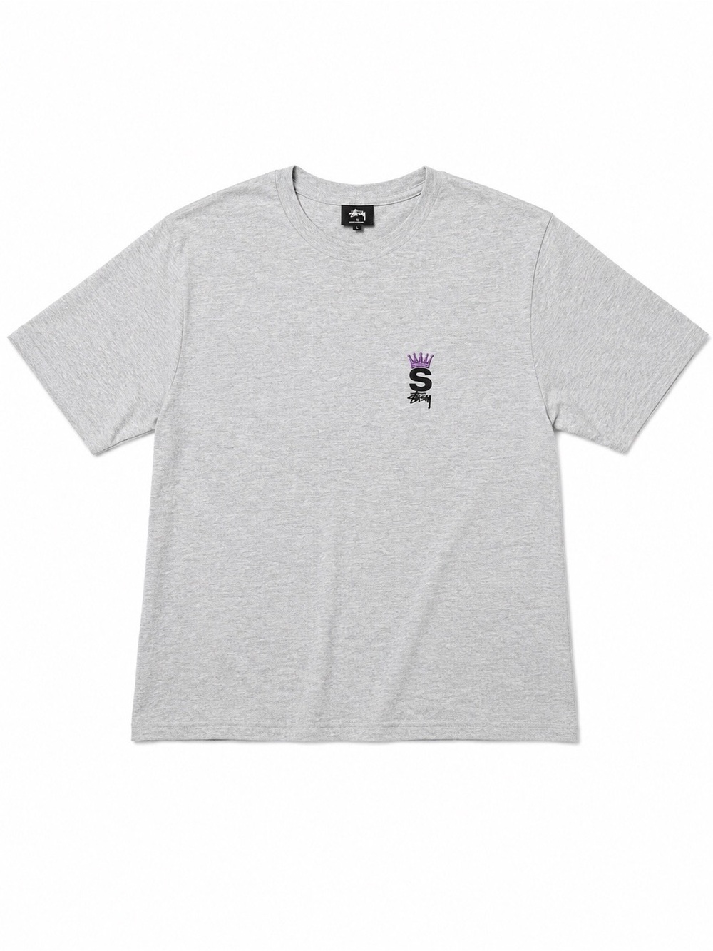Stussy Gray Short Sleeve Tee with Purple Crown Logo